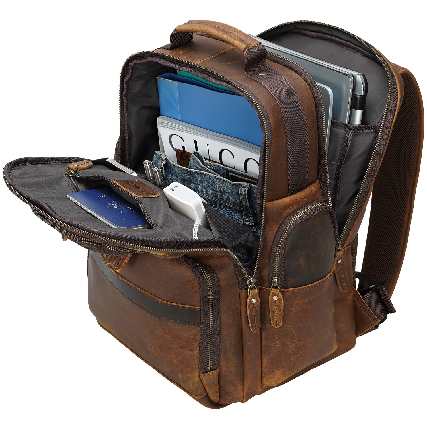Large Capacity Custom Logo Retro 15.6 inch Laptop Backpack Men's Genuine Cowhide Leather Traveling Backpack bags