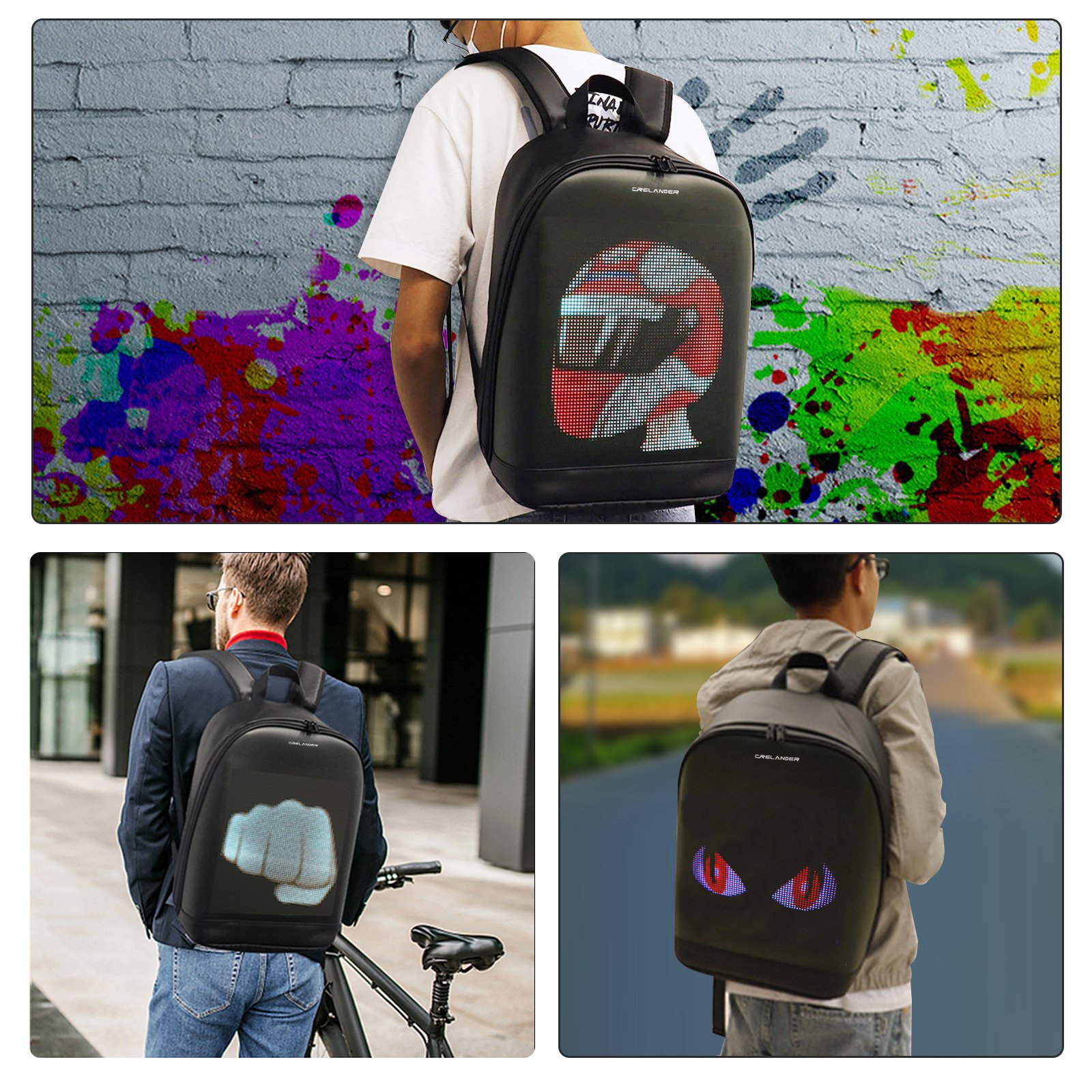 CRELANDER LED Backpack Smart Bluetooth APP Control DIY Display Laptop Bags Waterproof LED Bag For Men Women