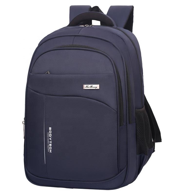 HAIBOWY Men's High-Capacity Dark Blue Laptop Backpack-Waterproof Wear-Resistant Fabric Custom USB Zipper Factory Direct