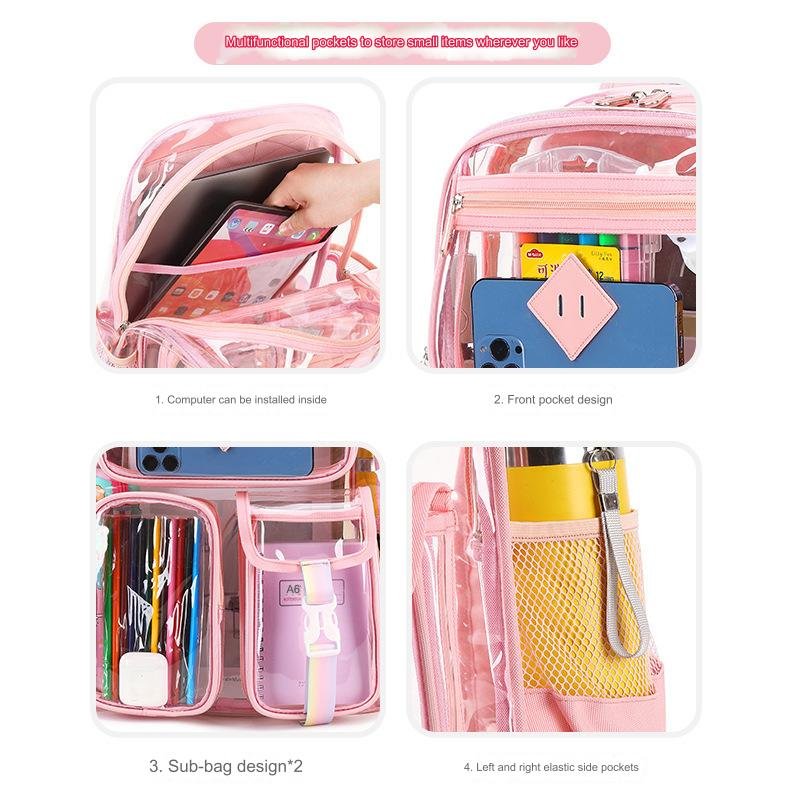 2024 PVC Clear Backpack See Through Backpack Heavy Duty Clear Backpacks Transparent Bookbag for School Work Security College