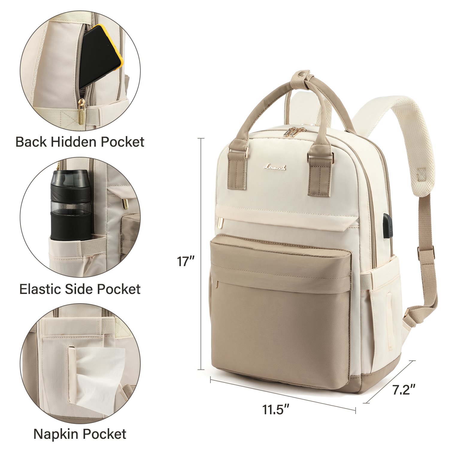 LOVEVOOK 15.6 17 Inch Girls Travel Bags Student School Book Bag with USB Port Fashion Casual Waterproof Women's Laptop Backpacks