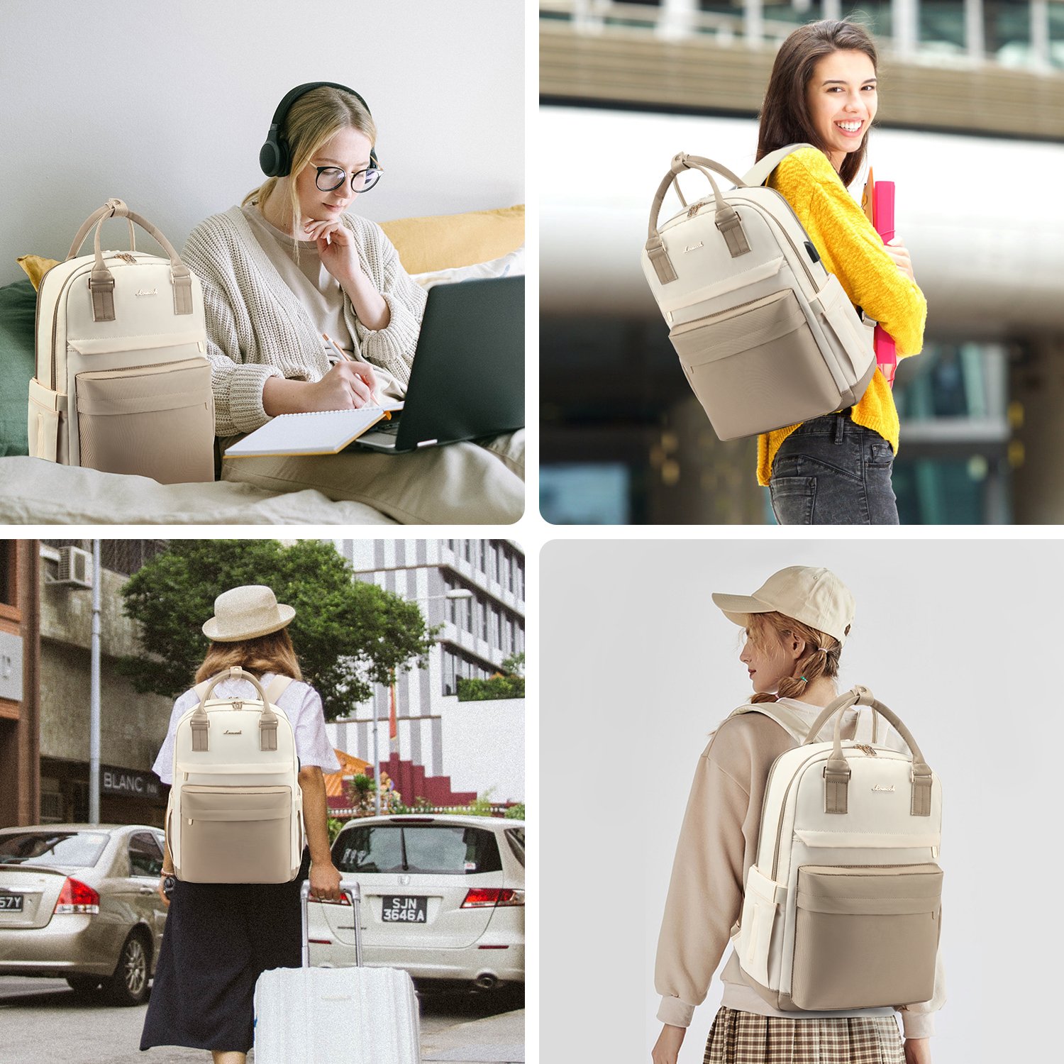 LOVEVOOK 15.6 17 Inch Girls Travel Bags Student School Book Bag with USB Port Fashion Casual Waterproof Women's Laptop Backpacks