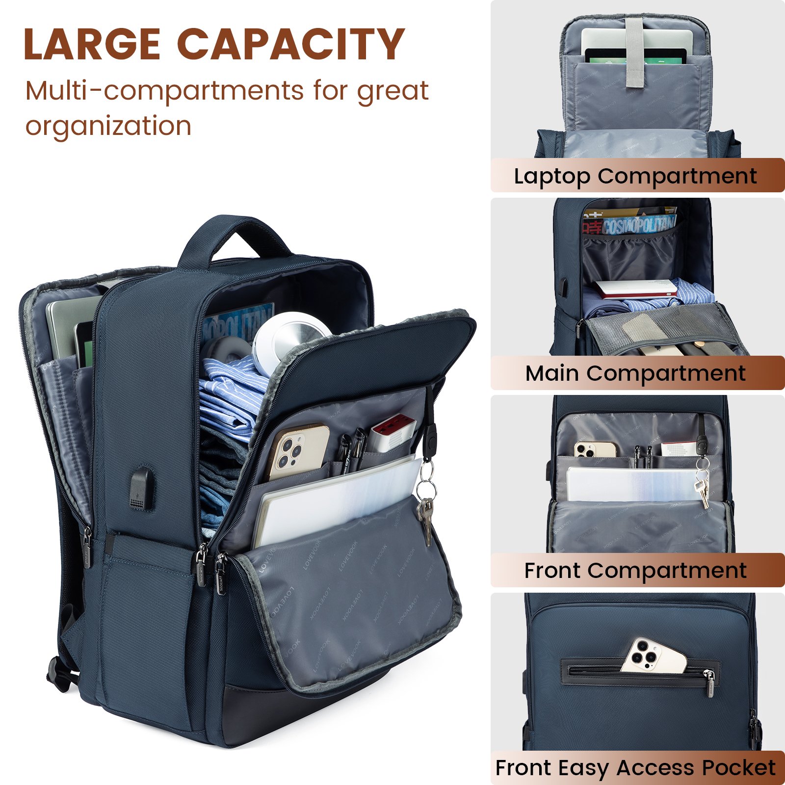 LOVEVOOK 2022 wholesale business work backpacks large Waterproof School travel bags 15.6 17in laptop backpacks bag for women men