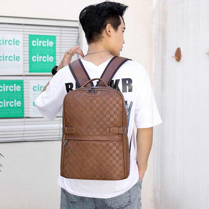 2023 new England design style bagpack high quality grid PU leather waterproof school laptop backpack bag