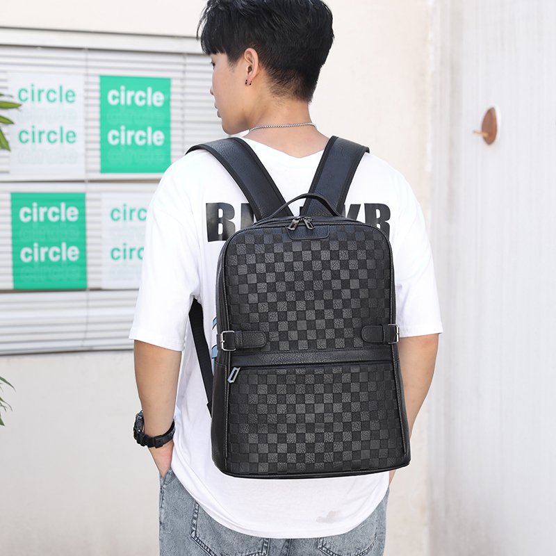 2023 new England design style bagpack high quality grid PU leather waterproof school laptop backpack bag