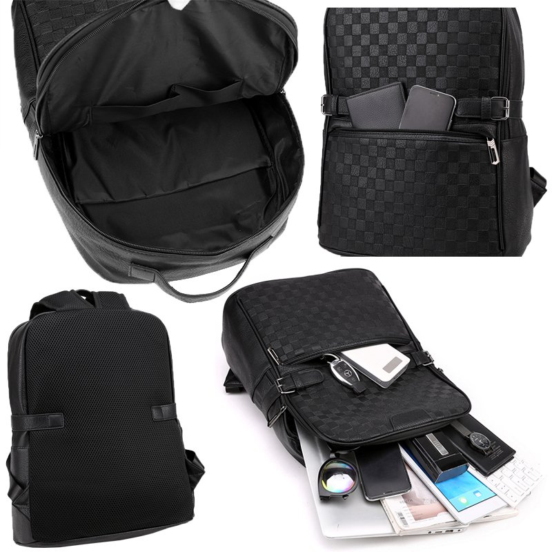 2023 new England design style bagpack high quality grid PU leather waterproof school laptop backpack bag