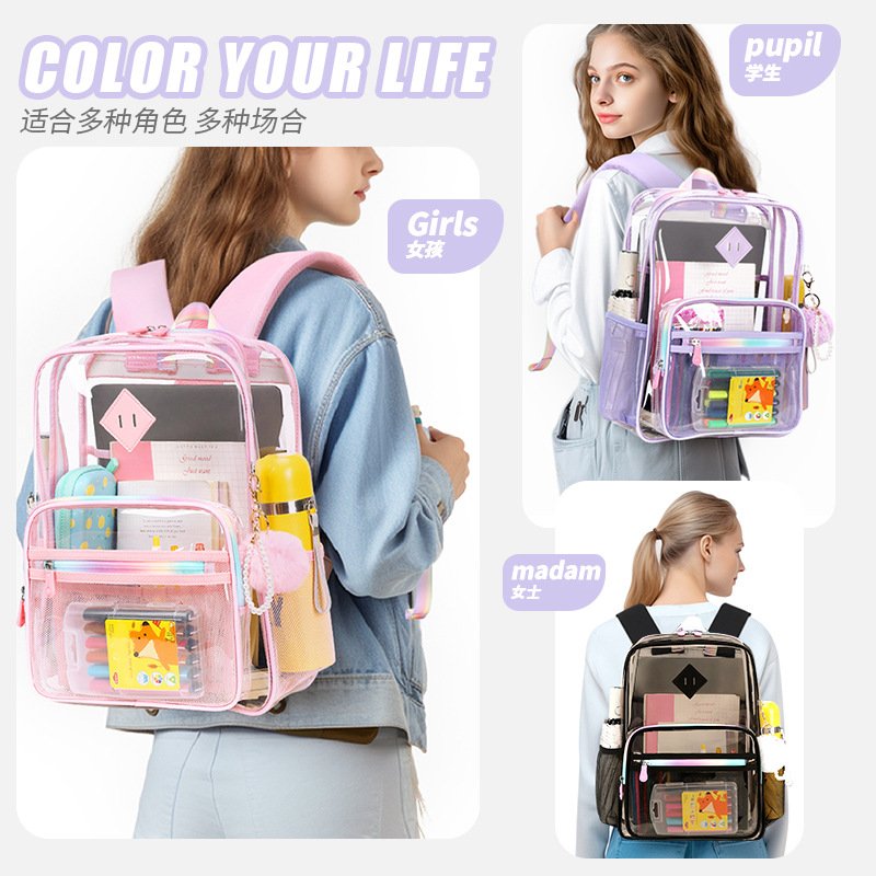 2024 New Hot Selling Pvc Backpack Unisex Waterproof Clear Bag Large Capacity Students Bag Transparent Backpack Mochilas
