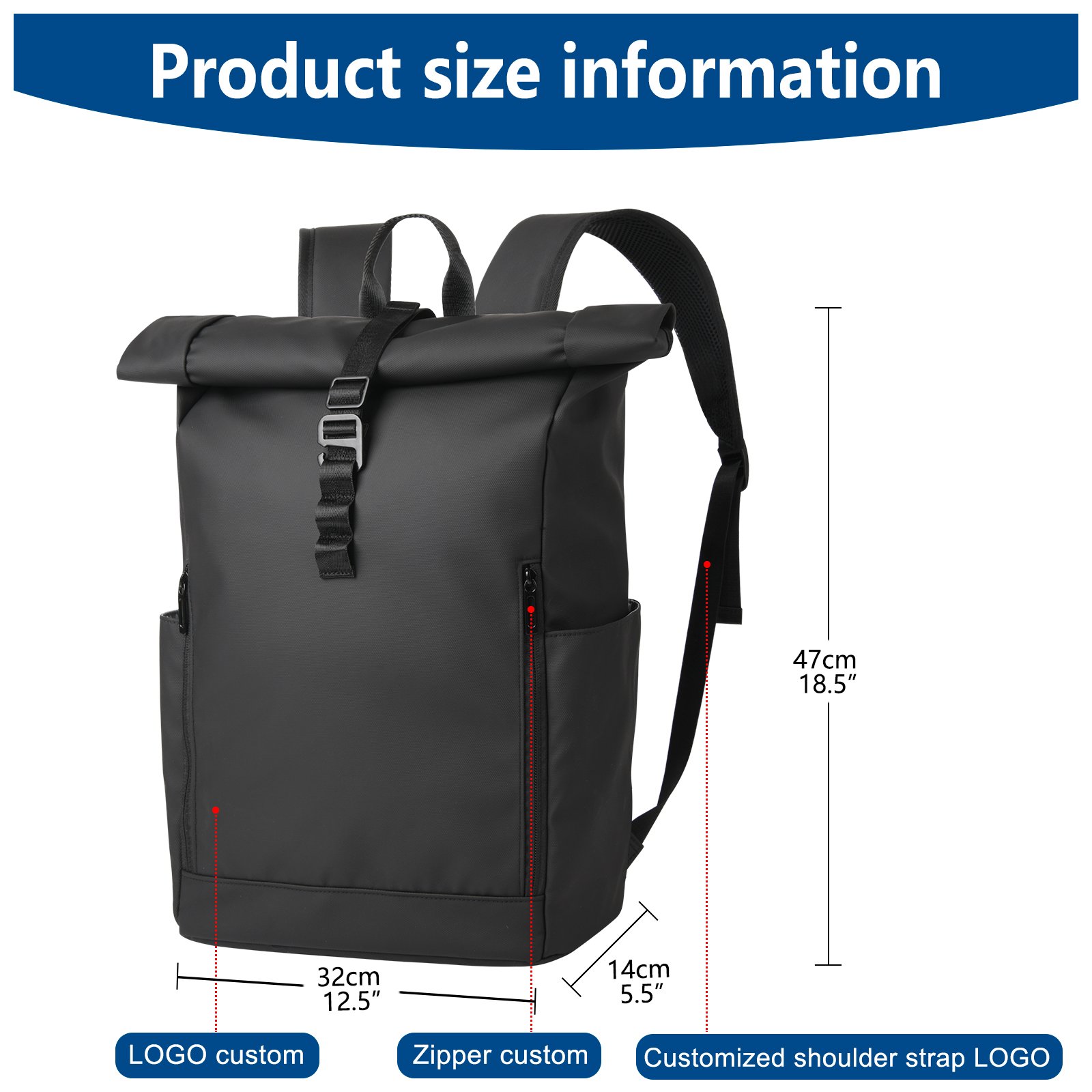 Custom Leather Nylon Unisex Travel Rolltop Roll backpack Roll For Men laptop Rolling Bag Convertible Casual Roll Top backpack