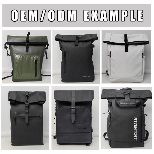 Custom Leather Nylon Unisex Travel Rolltop Roll backpack Roll For Men laptop Rolling Bag Convertible Casual Roll Top backpack