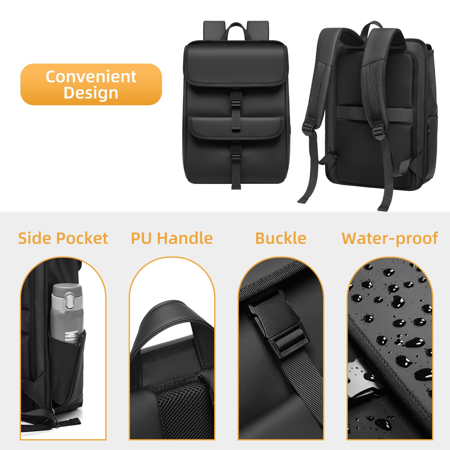 Vintage Laptop Backpack for Women Men15.6 inch Bookbag Casual Daypack with USB Charging Port for College Work Black Backpacks
