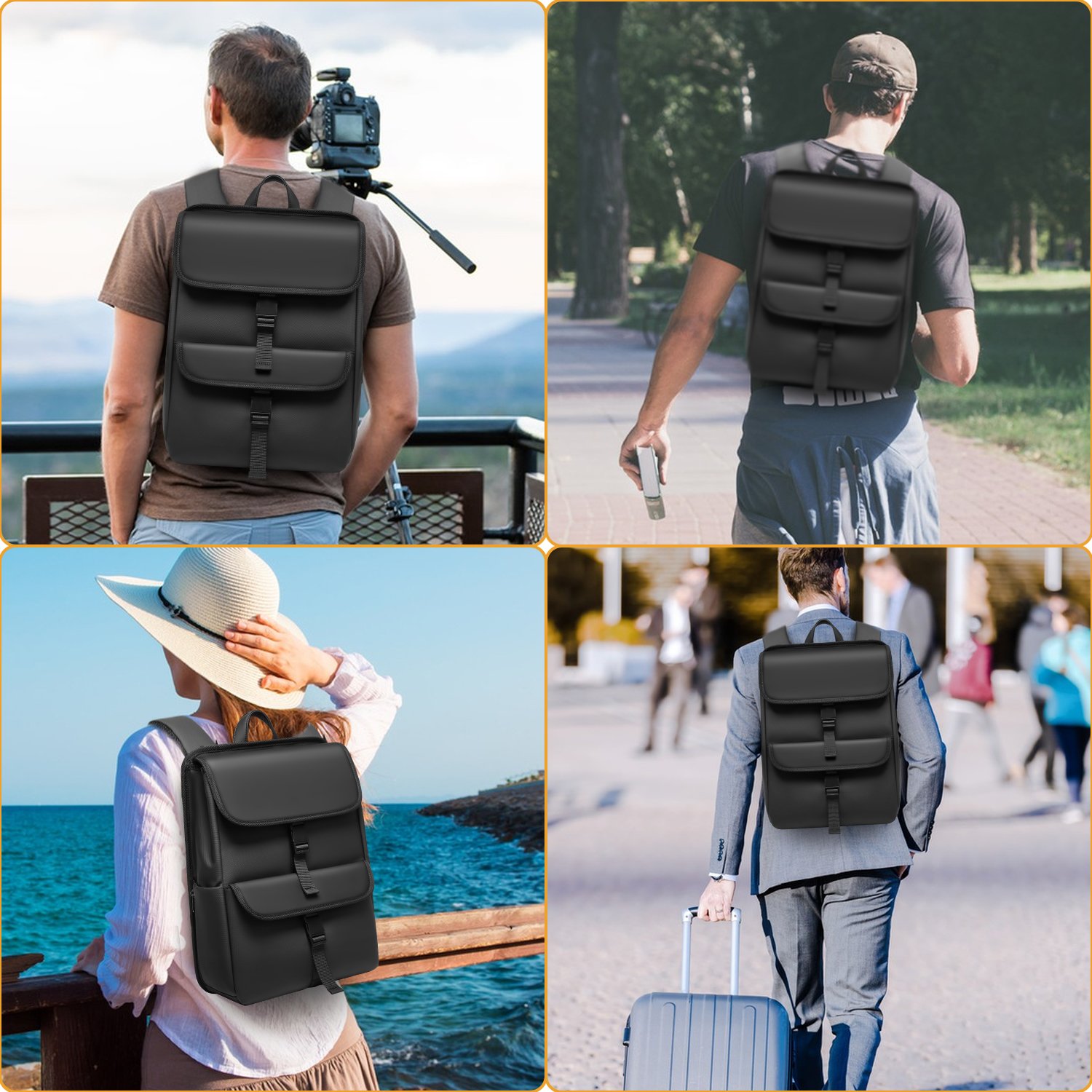 Vintage Laptop Backpack for Women Men15.6 inch Bookbag Casual Daypack with USB Charging Port for College Work Black Backpacks