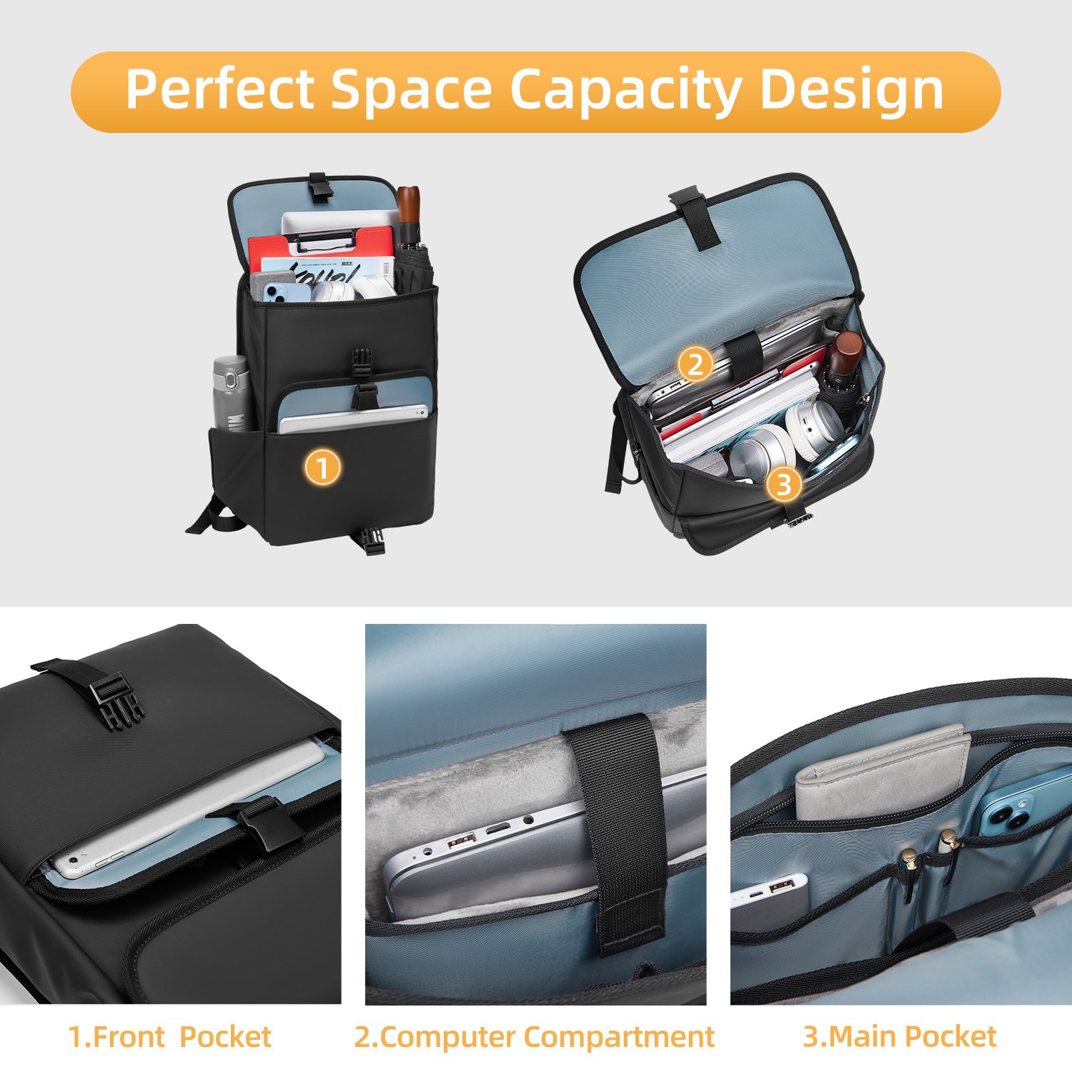 Vintage Laptop Backpack for Women Men15.6 inch Bookbag Casual Daypack with USB Charging Port for College Work Black Backpacks