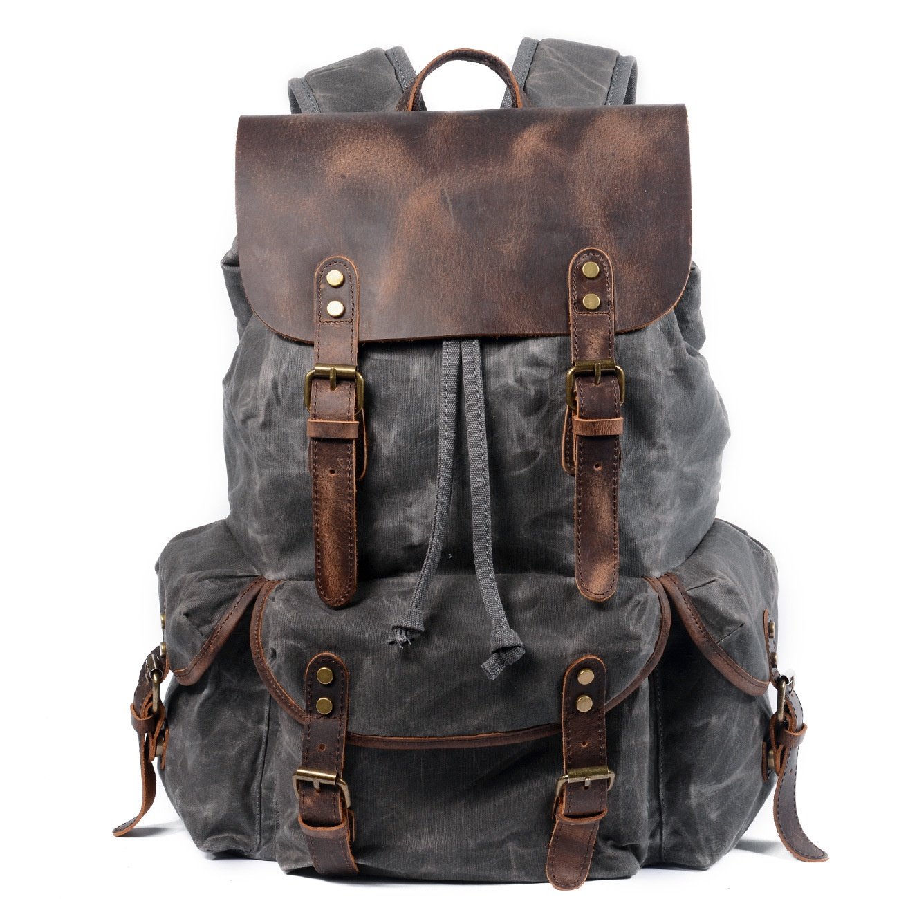Waterproof Backpack Retro String Leather Bags Men Vintage Mochila Private Label Vintage Laptop Travel T6105Z Wax Canvas Softback