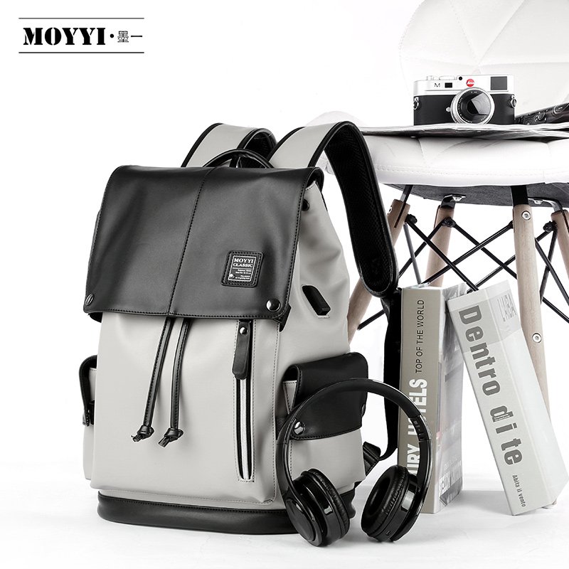 PU Leather Bags Men With USB Port Outdoor Leisure Backpack For Men Mochila Vegan Leather Backpack