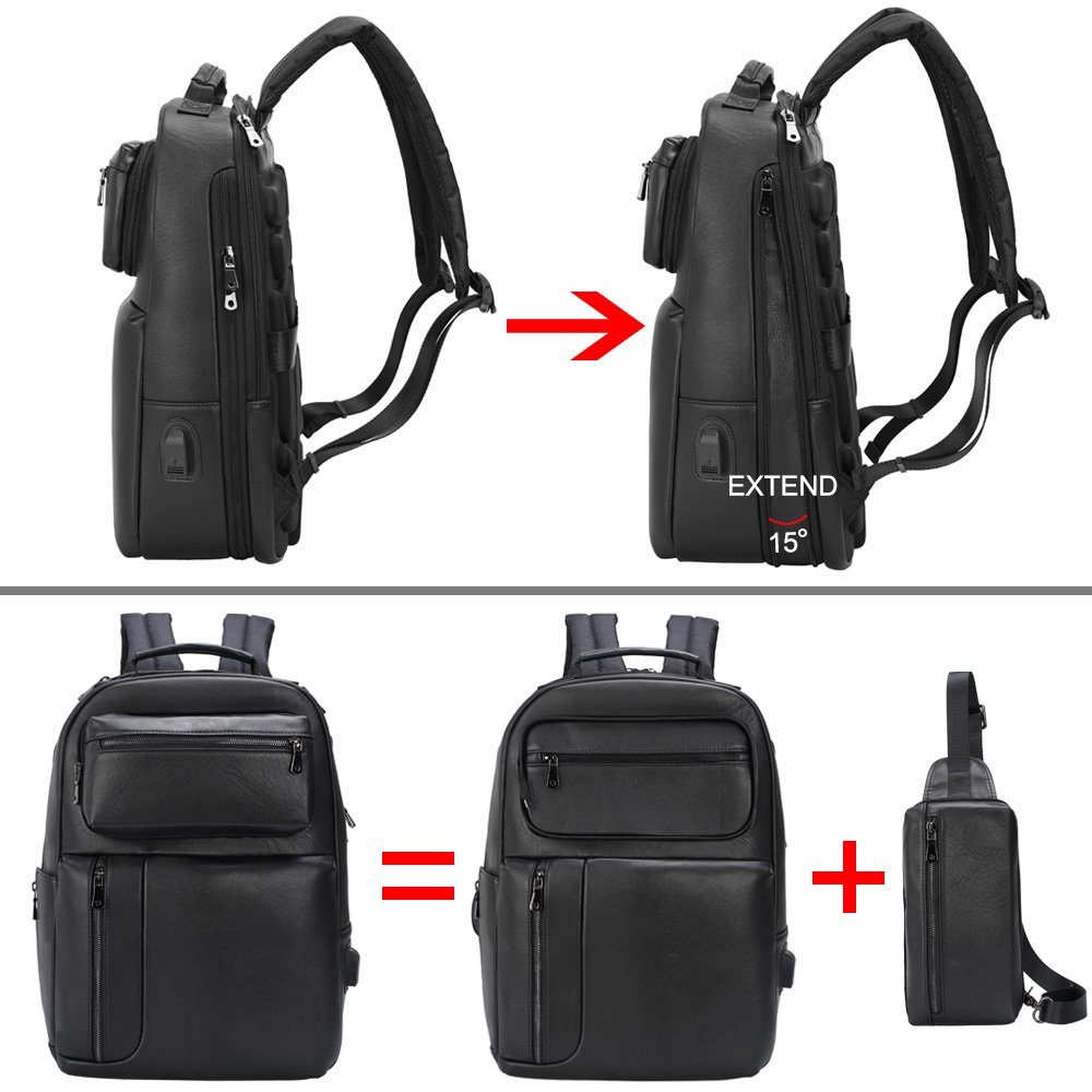 2022 New Arrival Men Fashion Waterproof School Bags Black Genuine Leather Laptop Backpack for Men Real Cow Leather Back Pack