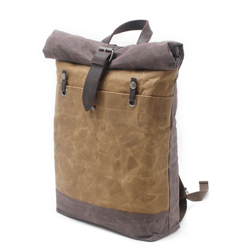 16950 Canvas Student School Bag Best Waterproof Canvas Laptop Backpack Roll Top Bag