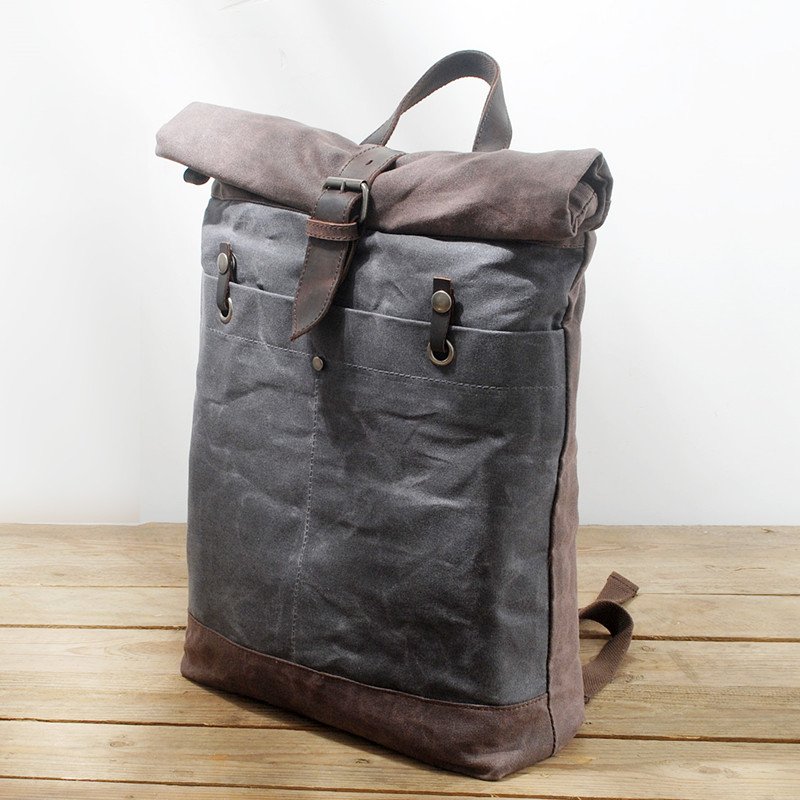 16950 Canvas Student School Bag Best Waterproof Canvas Laptop Backpack Roll Top Bag