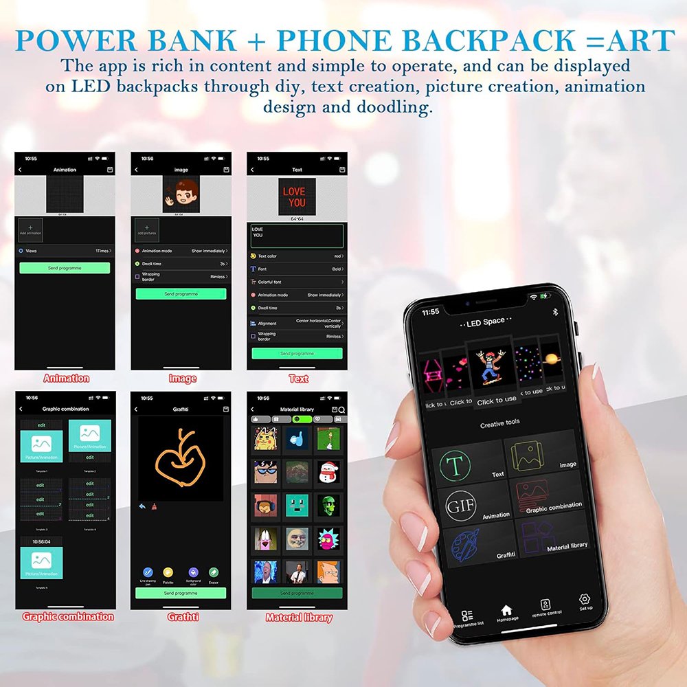 Led Backpack Multifunctional Waterproof LED Outdoor Backpack Fashion Laptop Backpack with Led Display DIY