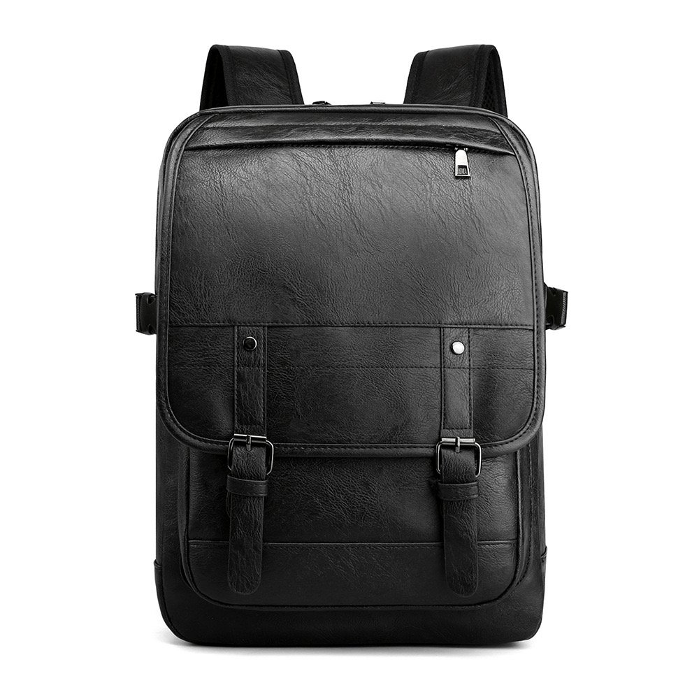 Business Laptop Waterproof women's men's PU Leather big black travel Backpack computer bag bookbag for school rucksack