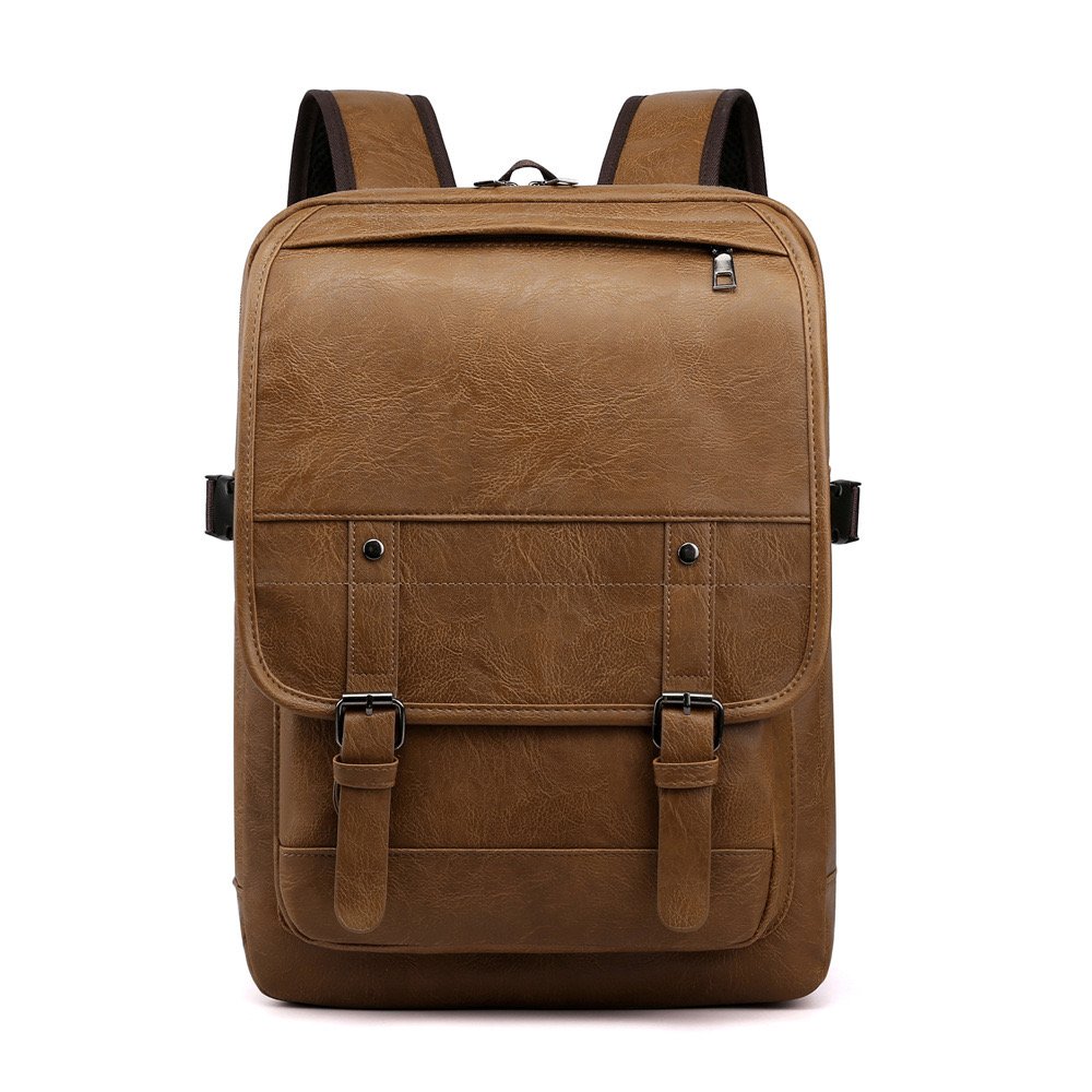 Business Laptop Waterproof women's men's PU Leather big black travel Backpack computer bag bookbag for school rucksack