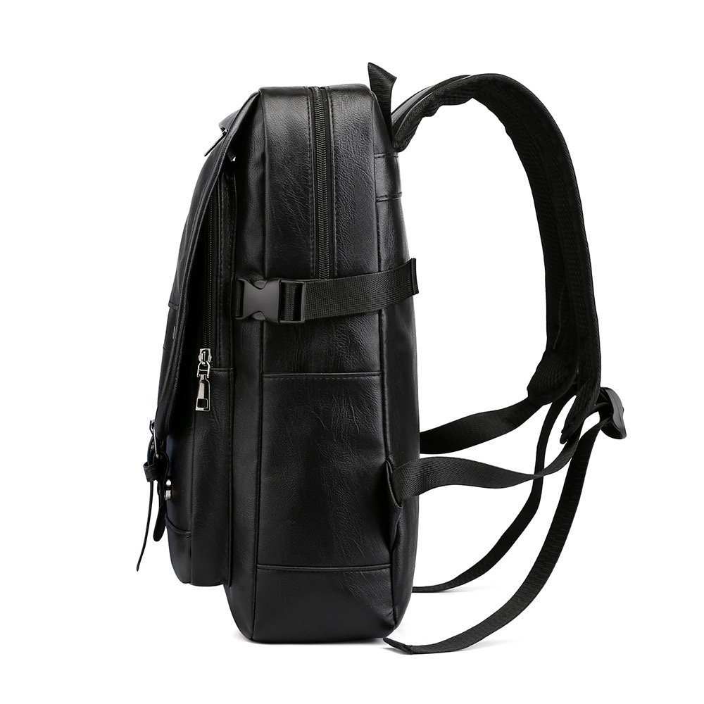 Business Laptop Waterproof women's men's PU Leather big black travel Backpack computer bag bookbag for school rucksack