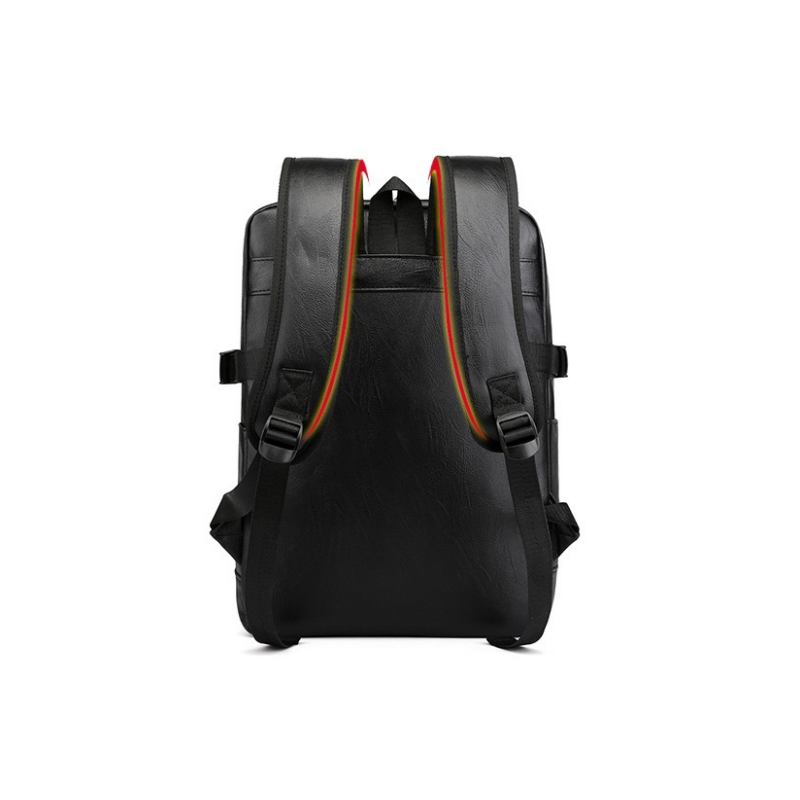 Business Laptop Waterproof women's men's PU Leather big black travel Backpack computer bag bookbag for school rucksack