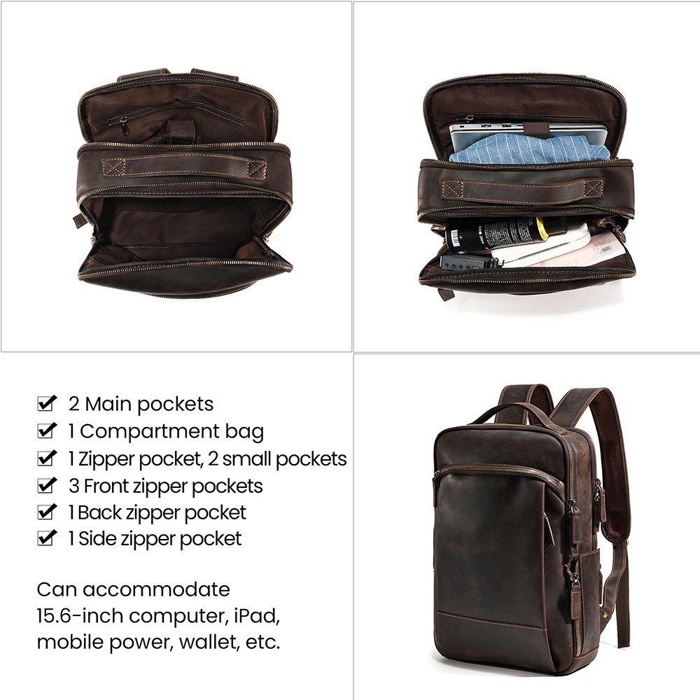 Fashion Custom logo leather business travelling Camping School backpack bags Daypack men laptop backpacks