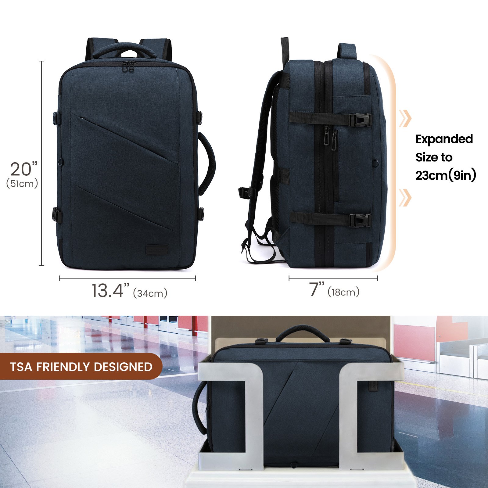 LOVEVOOK 40L 50L Flight Approved Carry on Laptop Bags with Lock 15.6 17 18 inch Men Women Travel Backpacks with 3 Packing Cubes