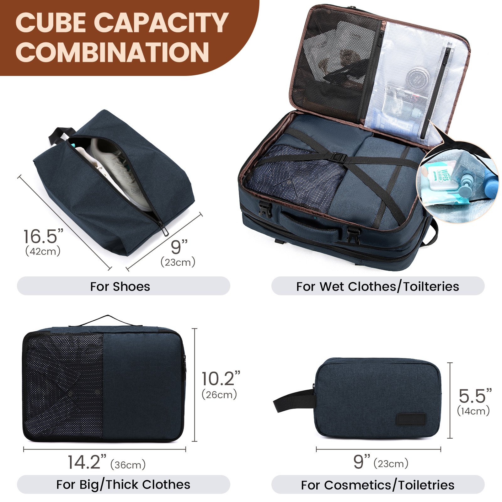 LOVEVOOK 40L 50L Flight Approved Carry on Laptop Bags with Lock 15.6 17 18 inch Men Women Travel Backpacks with 3 Packing Cubes