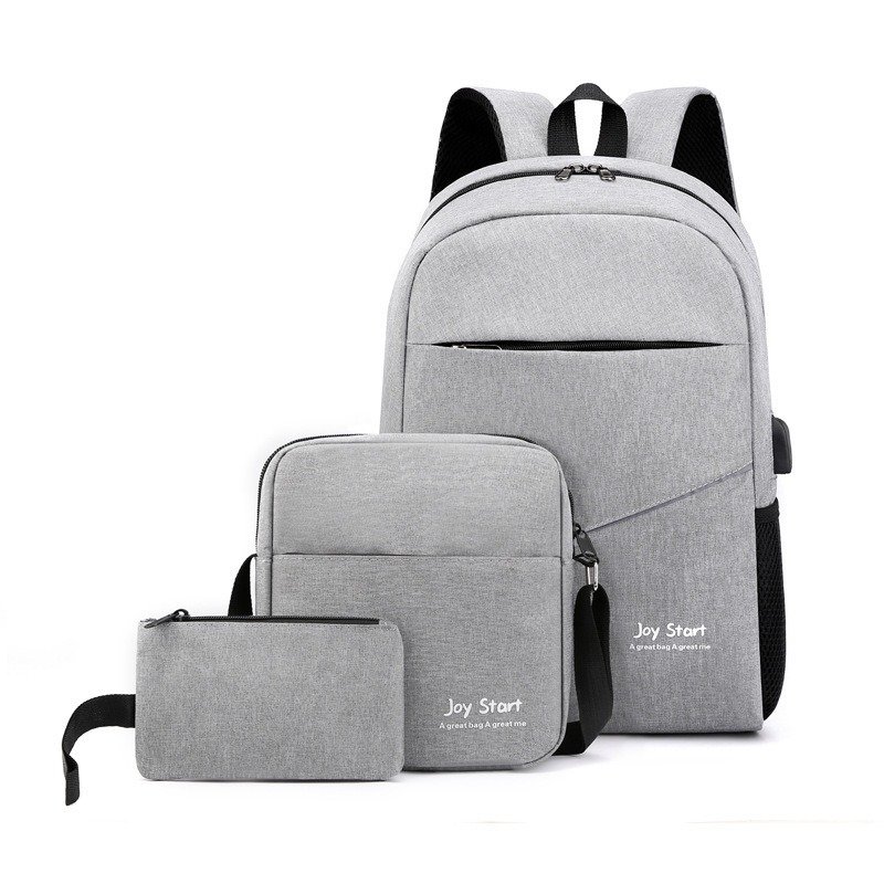 New business laptop backpack USB charging port large capacity backpack casual fashion three-piece set backpack