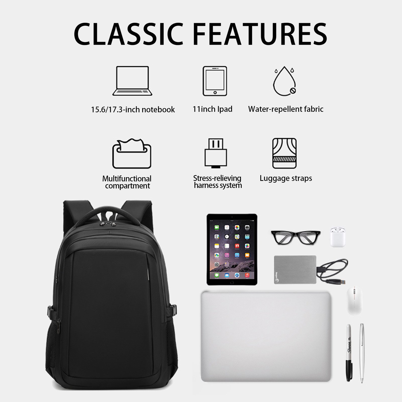 15.6inch Fashion Travel Bag Luggage Durable USB Port Business Computer Laptop Backpack Bags custom