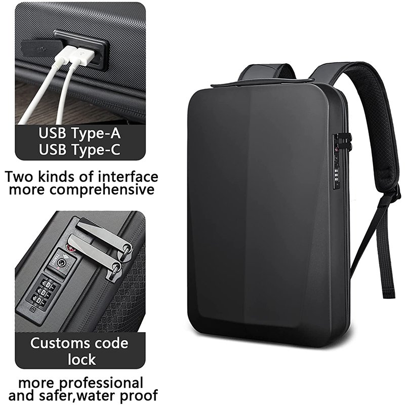 USB Fit Hard Shell Bag Waterproof Gaming Computer Backpack Casual Hard Shell Laptop Backpack for Men