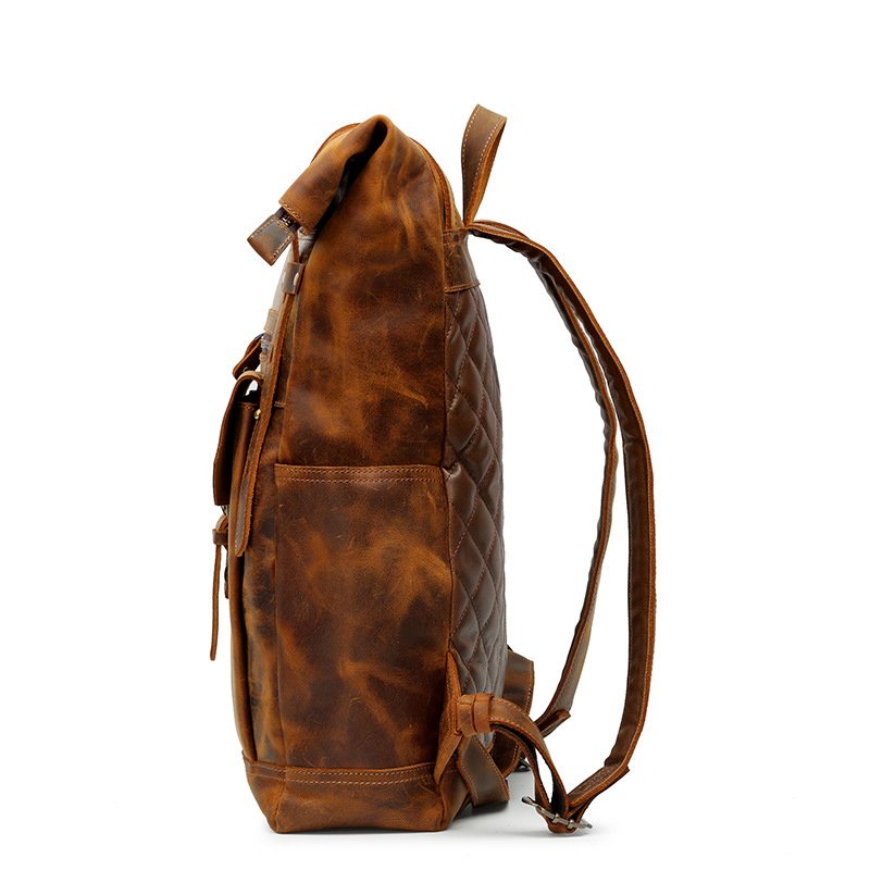 15.6 Inches Laptop Backpack Camping Travel Rucksack Vintage Genuine Leather Backpack for Men