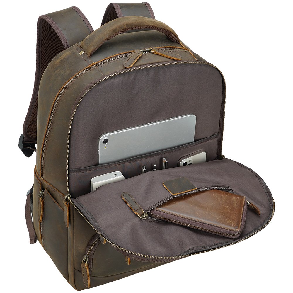 Dropshipping Tiding 100% Pure Genuine Crazy Horse Leather Backpack Genuine Leather Bag Men Cowhide Leather Laptop Backpack