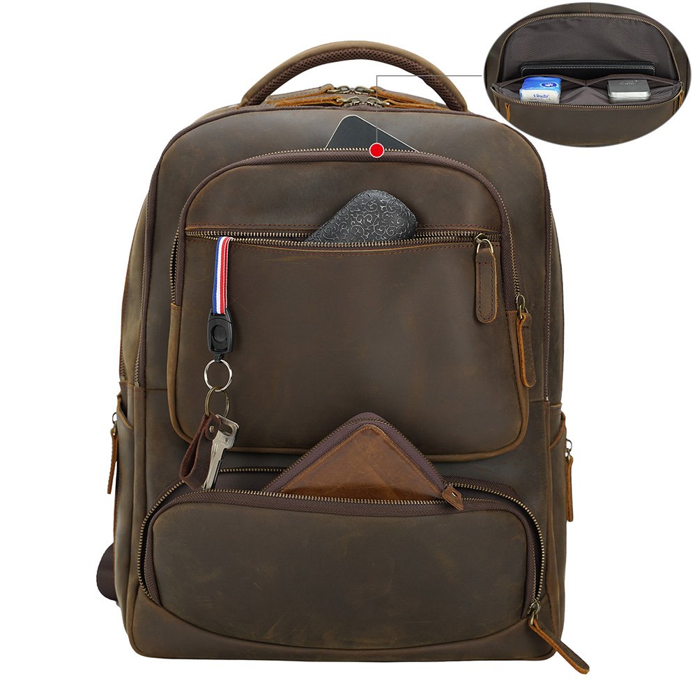 Dropshipping Tiding 100% Pure Genuine Crazy Horse Leather Backpack Genuine Leather Bag Men Cowhide Leather Laptop Backpack