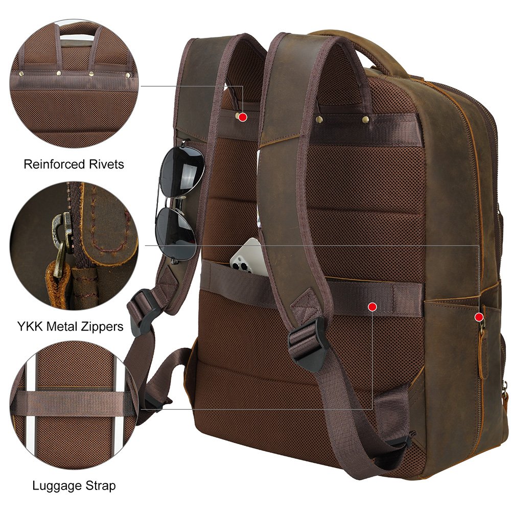 Dropshipping Tiding 100% Pure Genuine Crazy Horse Leather Backpack Genuine Leather Bag Men Cowhide Leather Laptop Backpack