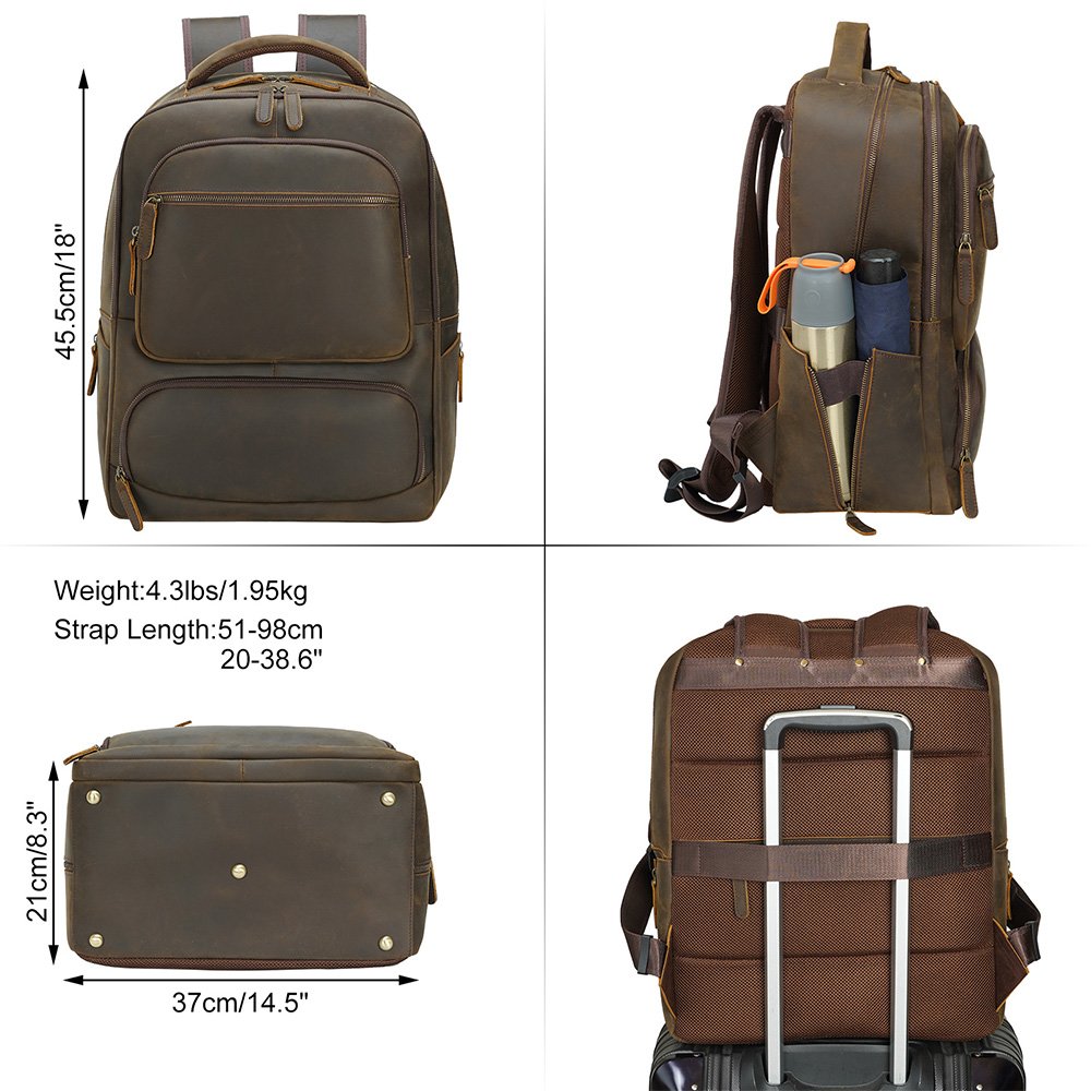 Dropshipping Tiding 100% Pure Genuine Crazy Horse Leather Backpack Genuine Leather Bag Men Cowhide Leather Laptop Backpack