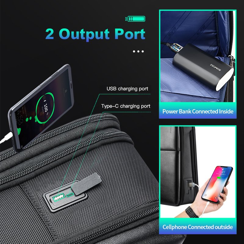 BOPAI Expandable Casual Business Office Travel Bag Pack Anti Theft Men USB Charging 15.6 Inch Laptop Backpack