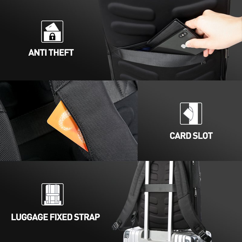 BOPAI Expandable Casual Business Office Travel Bag Pack Anti Theft Men USB Charging 15.6 Inch Laptop Backpack