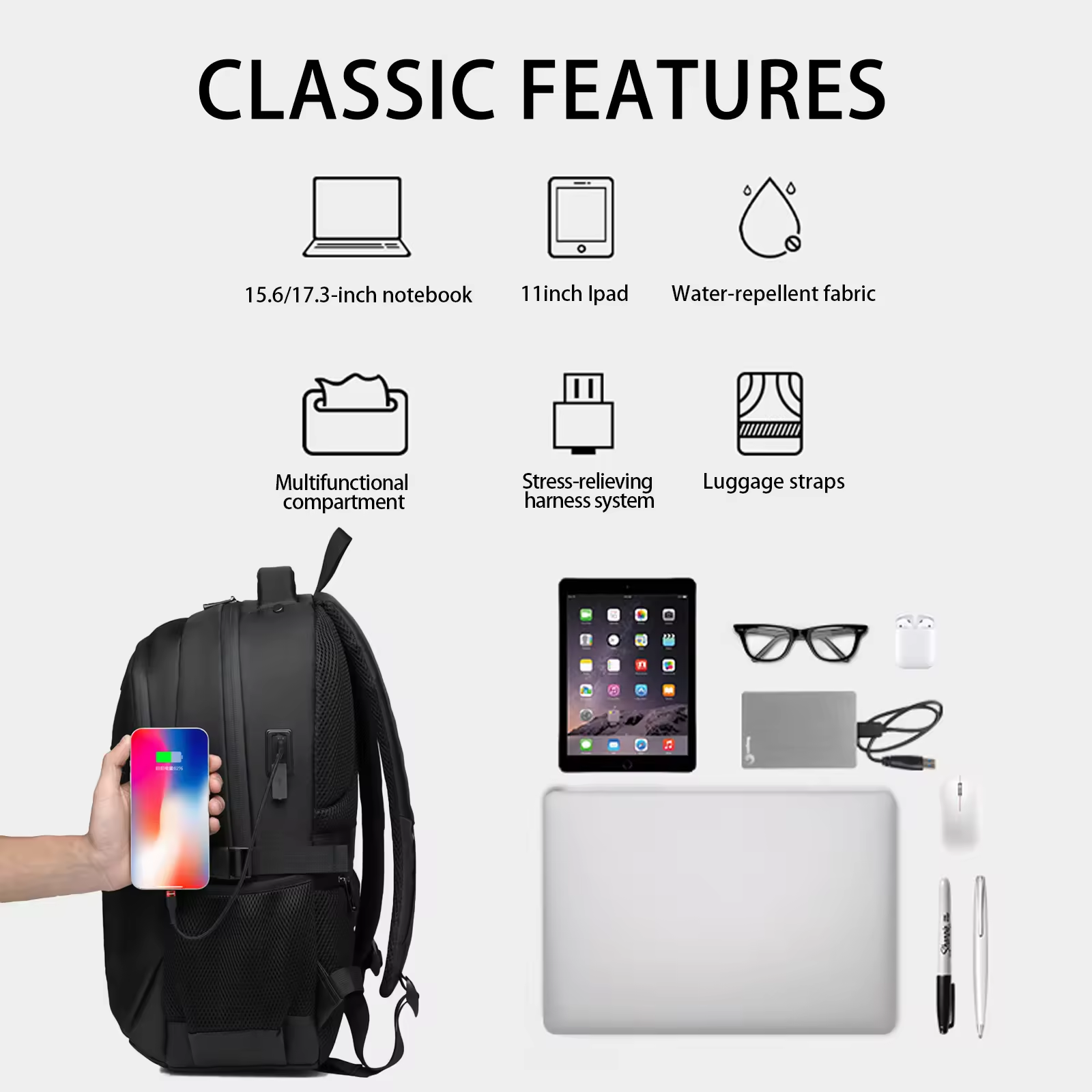 OEM 15.6 inch Waterproof Travel Backpack Business Laptop Backpack Bags for men