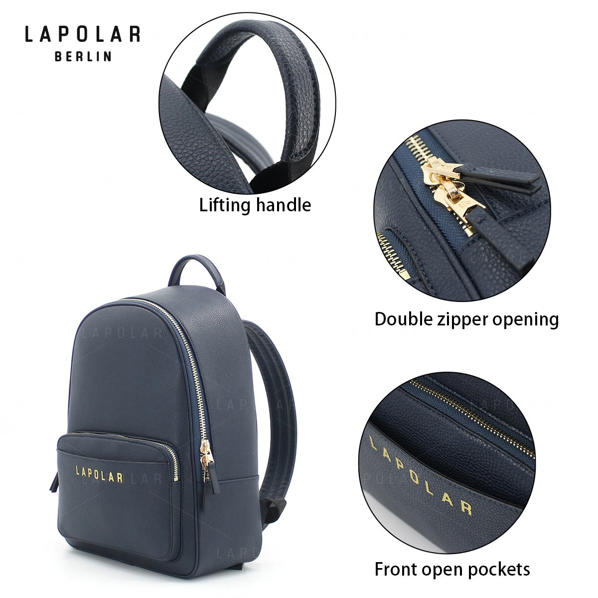 LAPOLAR Low Price Custom Black Leather School Backpack Fashion Women Book Bag Backpack For Ladies