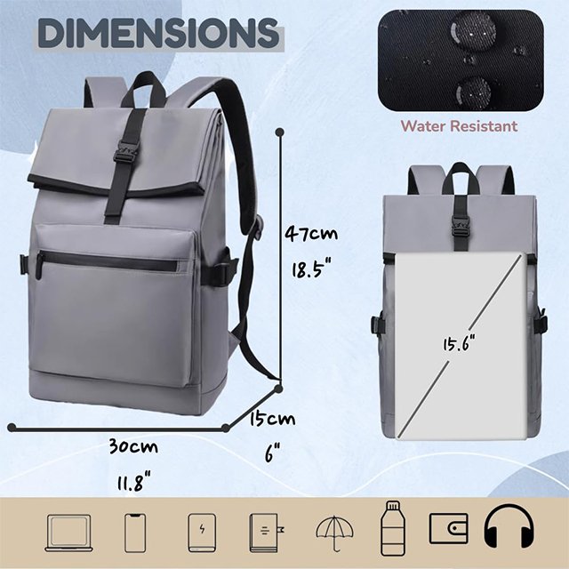 BSCI custom Simple Business Computer Backpack Leisure Style Student Bag Waterproof College Travel roll top bag rolltop backpack