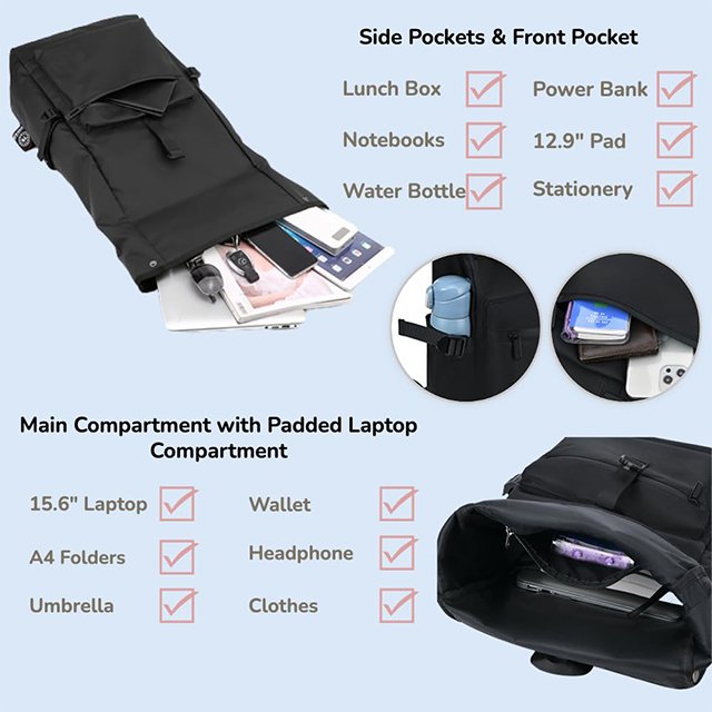 BSCI custom Simple Business Computer Backpack Leisure Style Student Bag Waterproof College Travel roll top bag rolltop backpack