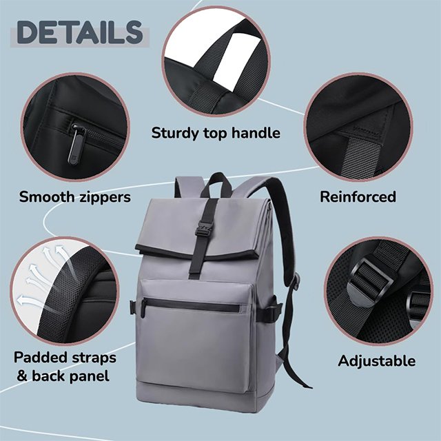 BSCI custom Simple Business Computer Backpack Leisure Style Student Bag Waterproof College Travel roll top bag rolltop backpack