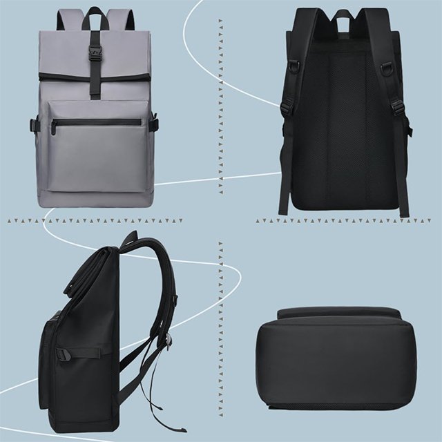 BSCI custom Simple Business Computer Backpack Leisure Style Student Bag Waterproof College Travel roll top bag rolltop backpack