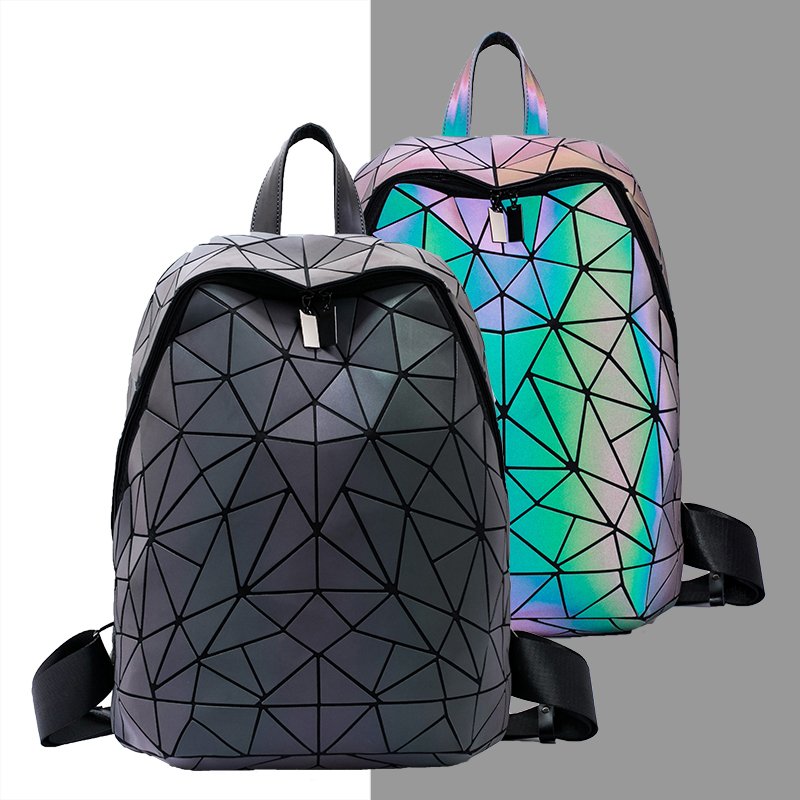 2024 Hot Selling Geometric Reflective Fashion School Bag Women Bag larger Travel Backpack Luminous Laptop Backpack for Women