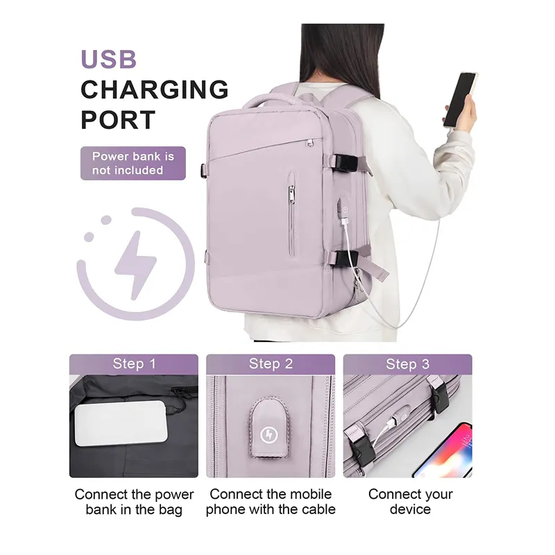 28L Unisex Waterproof Custom Backpack Large Travel Backpacks Expandable Airline Airplane Approved Weekender Laptop Backpack