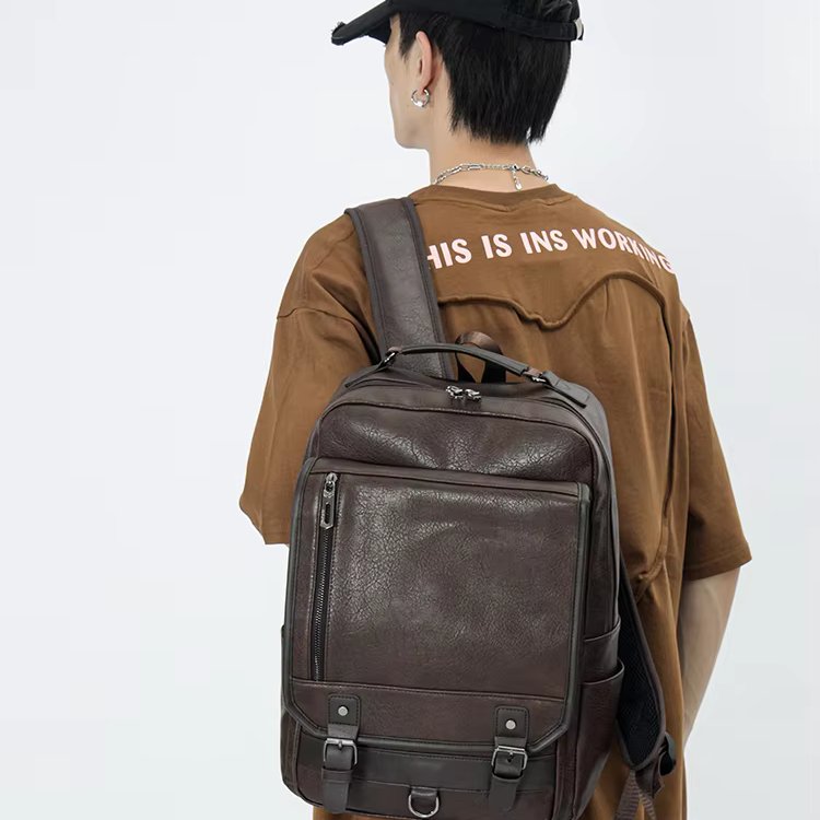 Popular stylish new design men business laptop backpack waterproof pu leather backpack