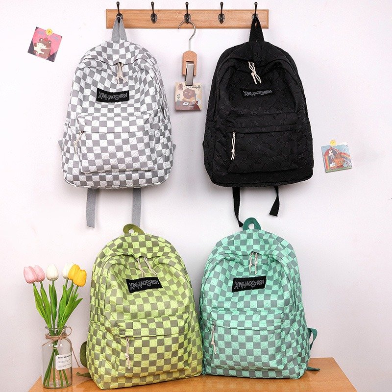 Large capacity laptop backpacks book bag junior high school college student Chessboard grid schoolbag bookbag school bags