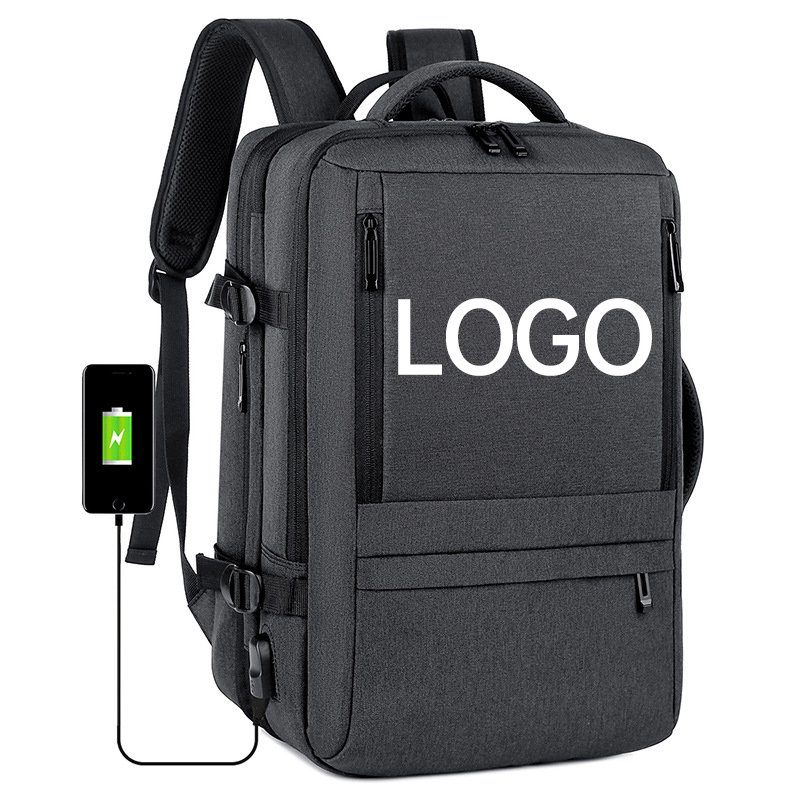 Fashion Expandable Back Pack Travel Rucksack Carry on Laptop Backpacks Bag Suitcase for Men Black Waterproof Bag Polyester BSCI